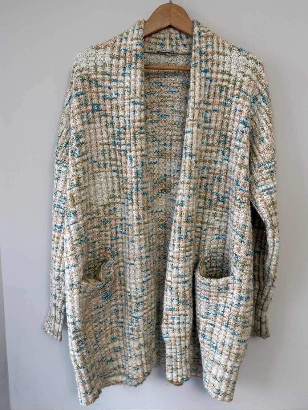 (XL) Cozy Dex Open-Front Knit Cardigan Jacket in Cream Multi